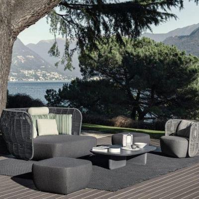 Modern outdoor seating set with a circular design